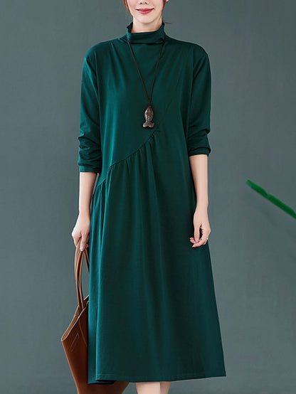 flowersverse Original Solid High-Neck Knitting Dress