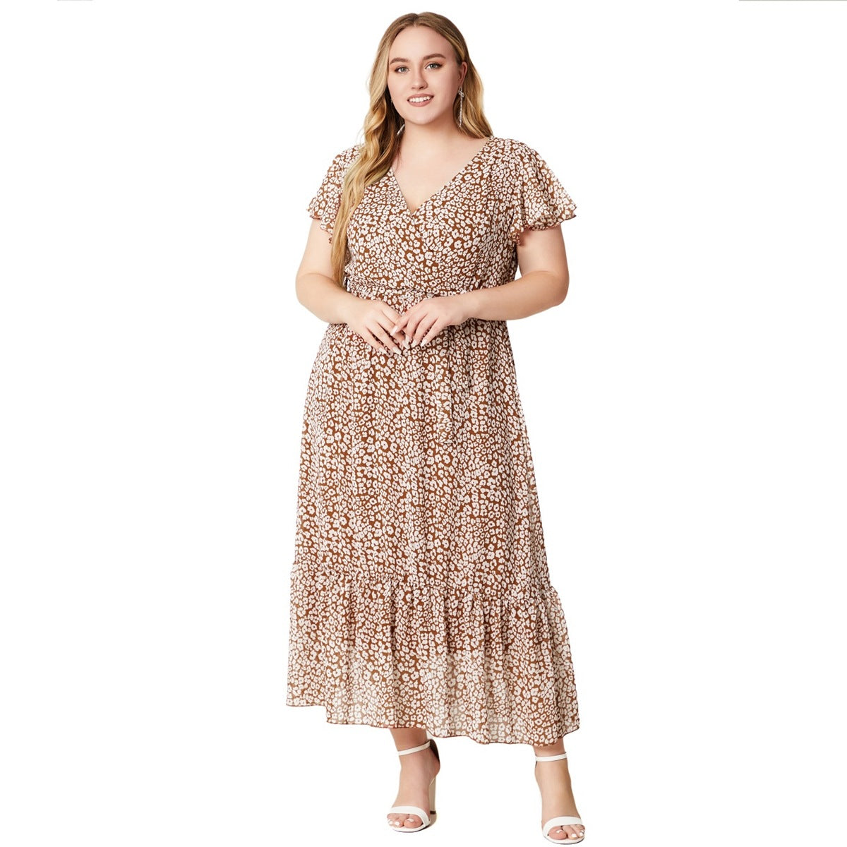 flowersverse Women's Summer Plus Size V-Neck Dress