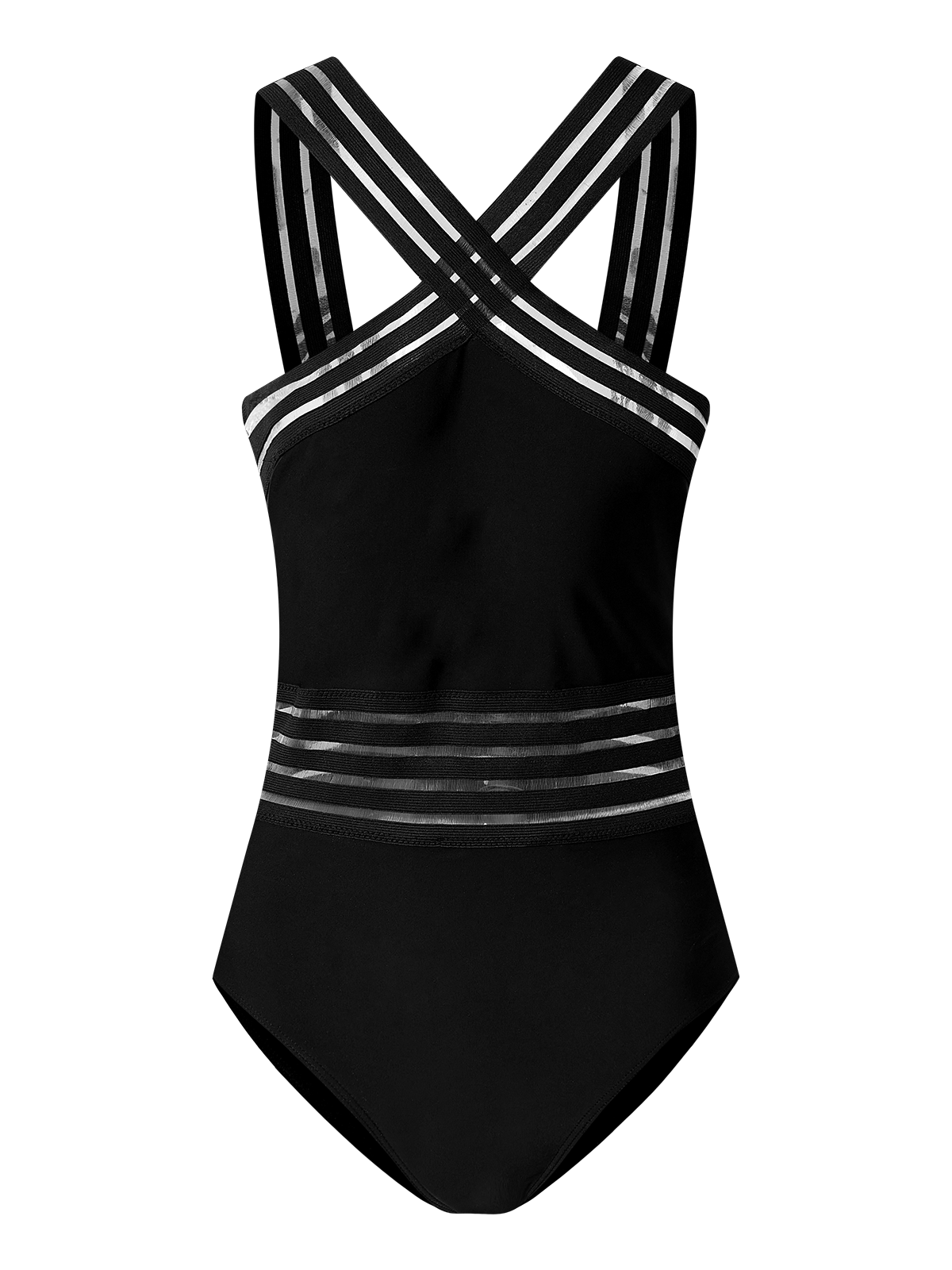 flowersverse Vacation Plain Webbing V Neck One Piece Swimsuit