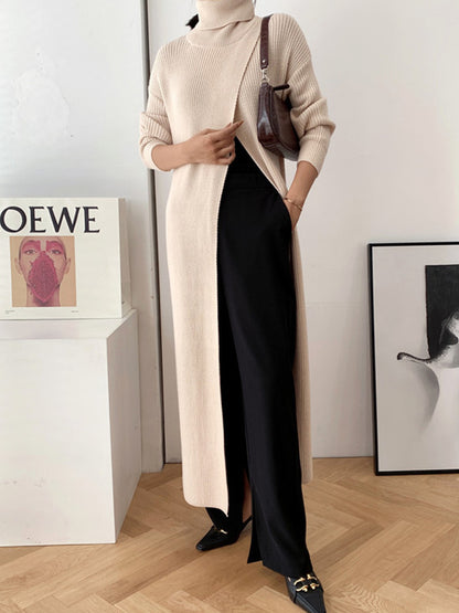 flowersverse Original Loose Solid Color Split-Front Sweater Dress