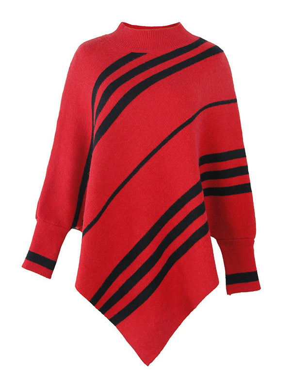 flowersverse Loose Irregularity Striped High-Neck Cape Sweater