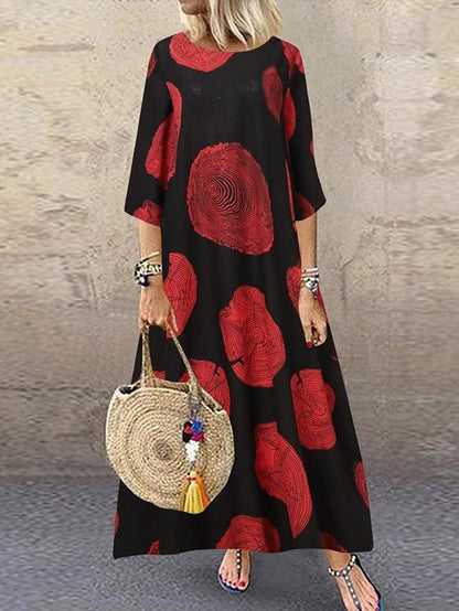 flowersverse Women's Shift Dress Maxi Long Dress 3/4 Length Sleeve Solid Color Geometric Print Summer Hot Casual White Black Red Yellow White Dresses