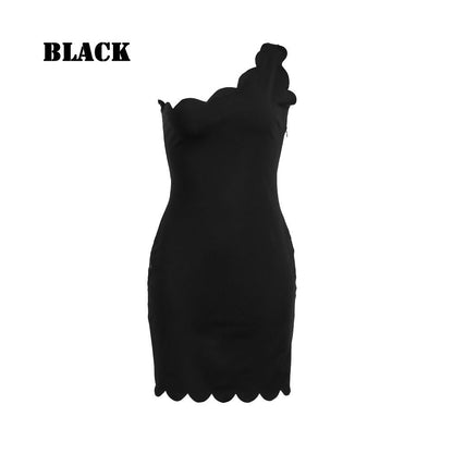 flowersverse Women Summer One Shoulder Frilled Bodycon Dress Fashion Ladies Sexy Slim Fit Party Prom Mini Dress Solid Casual Dress