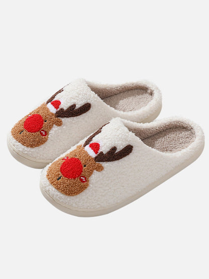 flowersverse Christmas Elk Warm Furry Slippers