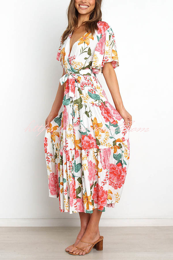 flowersverse Melody of Summer Floral Ruffle Midi Dress