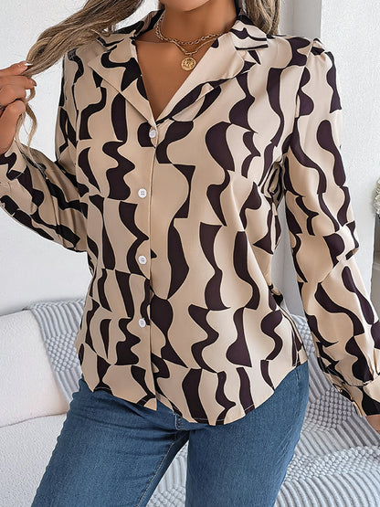 flowersverse Buttoned Contrast Color Long Sleeves Notched Collar Blouses&Shirts Tops