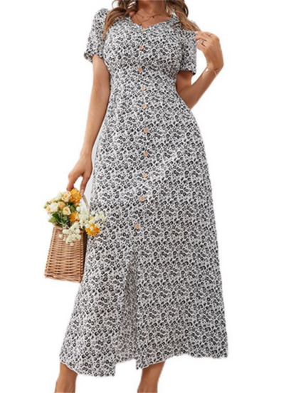 flowersverse Floral V-Neck Slit Ladies Polyester Dress