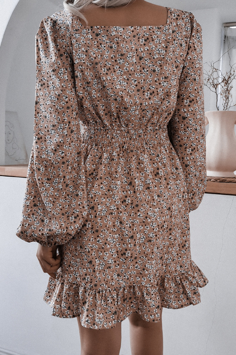 flowersverse Floral Chiffon Ruffle Lantern Sleeve Dress