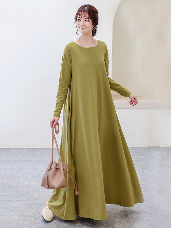 flowersverse Simple 6 Colors Plus Size Loose Long Sleeve Casual Dress