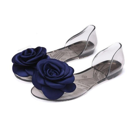 flowersverse Women Big Floral Slip On Sandals Flat Summer Beach Jelly Shoes