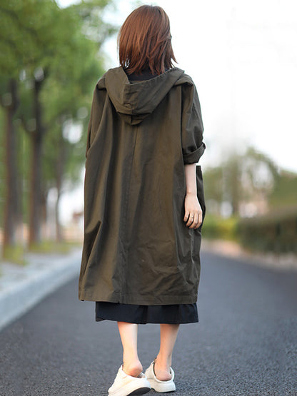 flowersverse Original Solid Hooded Long Sleeve Outerwear&Coat