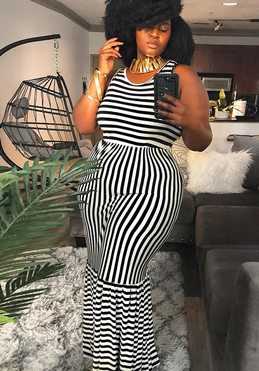 flowersverse Sexy Slim Stripe Patchwork Plus Size Tank Dress Maternity Dress