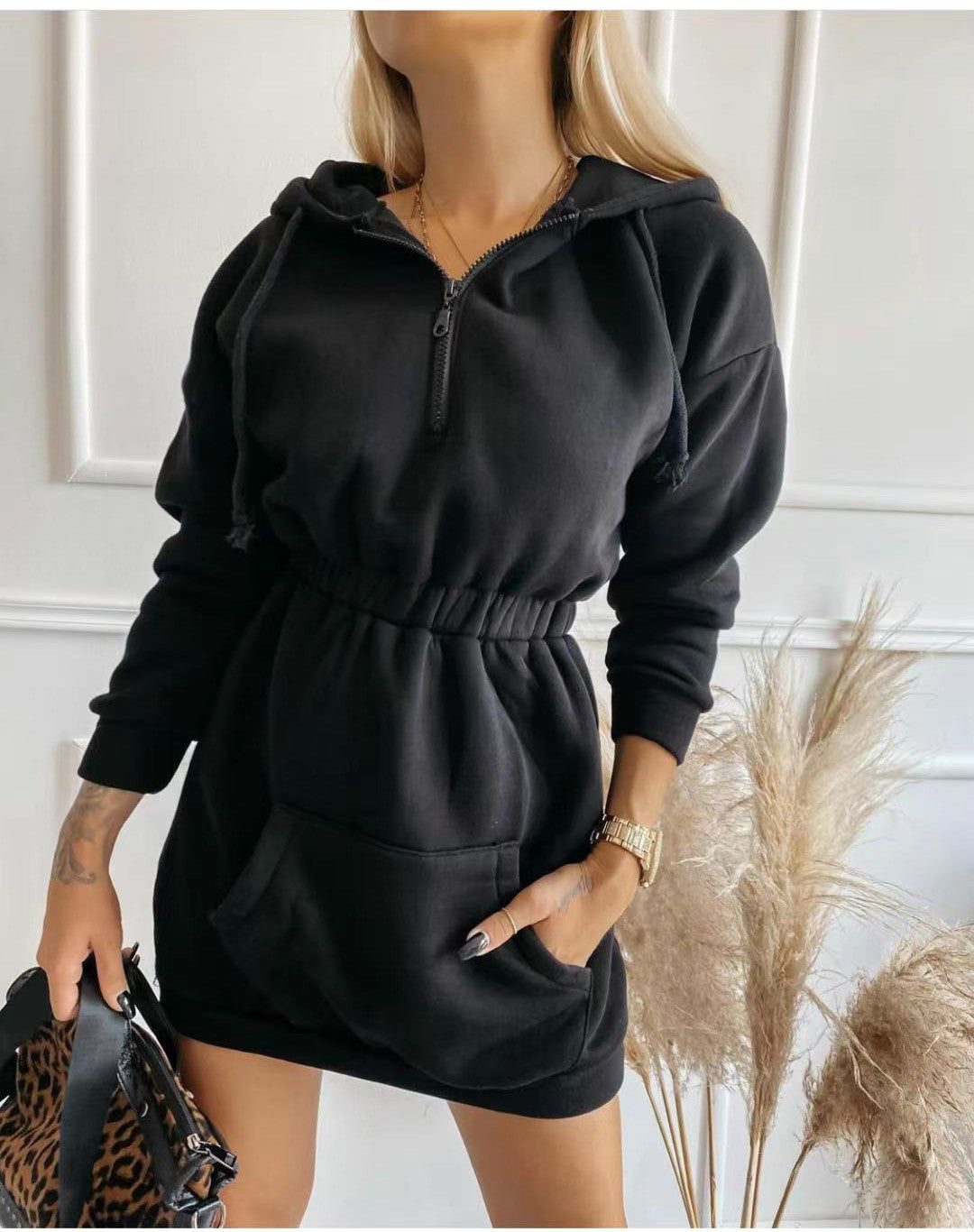 flowersverse Casual Fashion Street Waistband Cap Long Sweater Dress