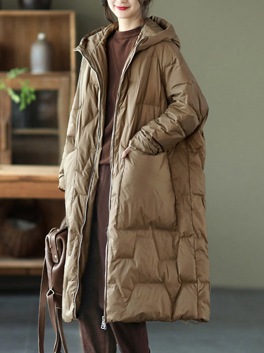 flowersverse Vintage Loose Keep Warm Hooded Down Coat