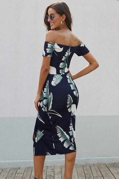 flowersverse Floral Beauty Off-Shoulder Split Printed Midi Dress