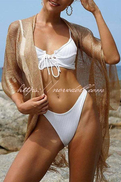 flowersverse Shawl Gold and Silver Ribbon Sleeve Slit Cover-ups