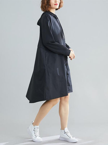 flowersverse Loose Splicing Asymmetrical Hoodie Dress