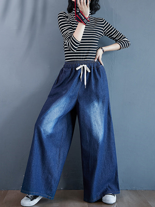 flowersverse Loose Wide-Leg Drawstring Jean Pants