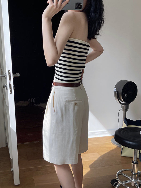 flowersverse Simple Casual Striped Strapless Top