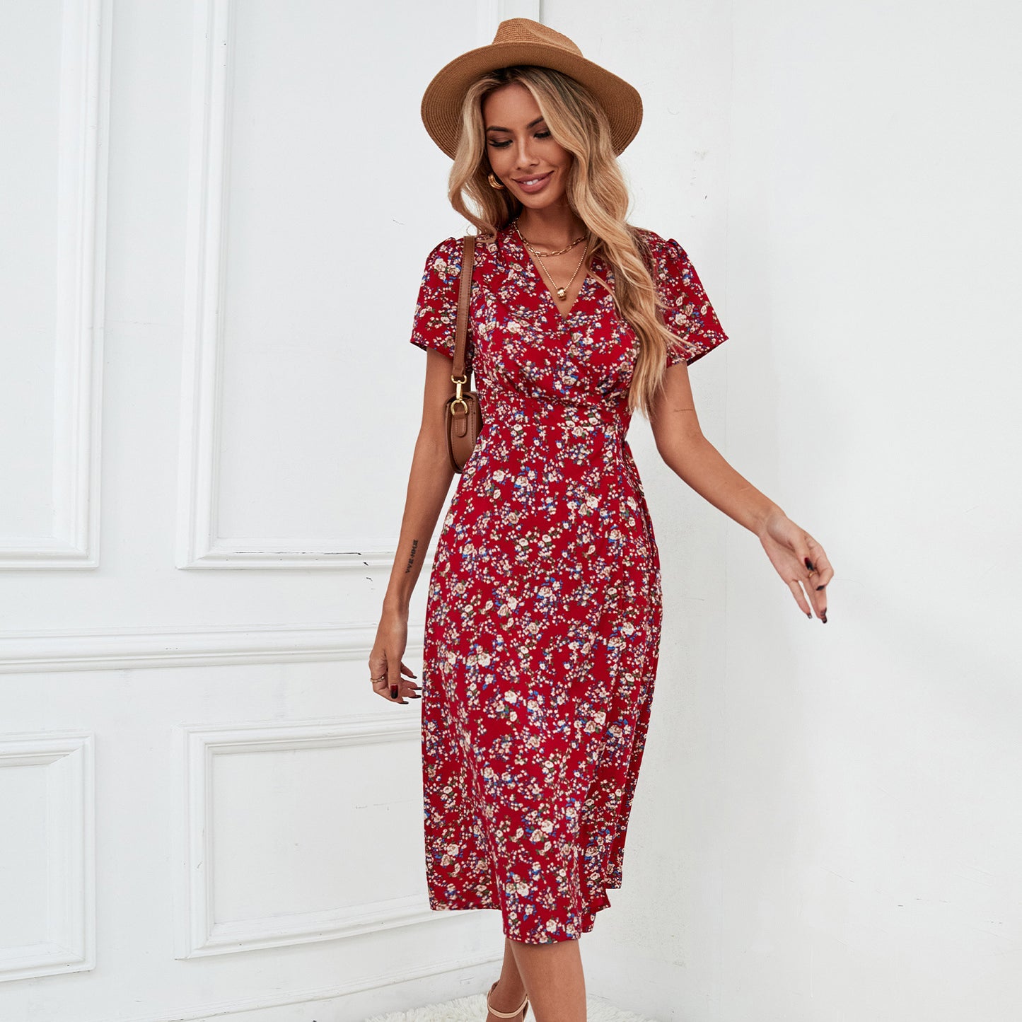 flowersverse Bandage Slim Chiffon Floral Dress