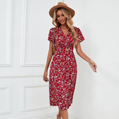 flowersverse Bandage Slim Chiffon Floral Dress