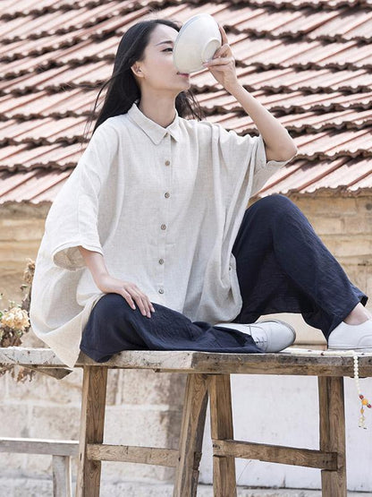 flowersverse Vintage Simple Ramie Cotton Outwear Tops