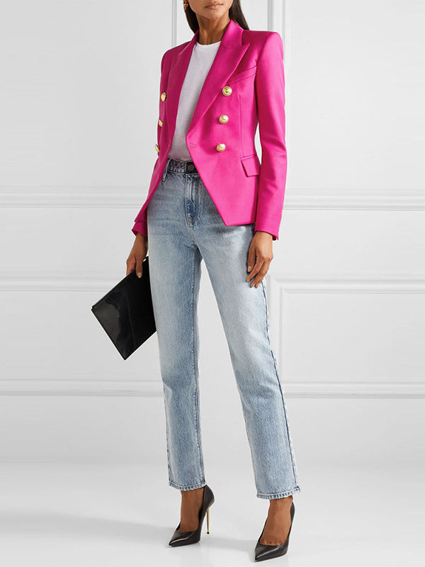 flowersverse Buttoned Long Sleeves Notched Collar Outerwear Blazer