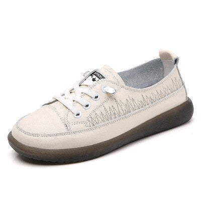 flowersverse Women's Leather Sneakers Women Casual Fashionable Sports Shoes Vulcanized Woman Summer Flat Shoe Ladies White Lacing 40