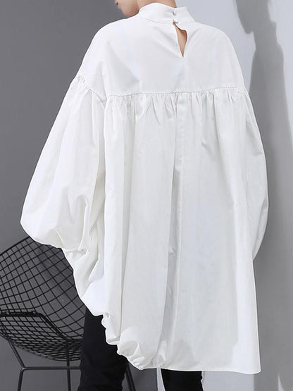 flowersverse Drawstring Cropped Loose Stand Collar Shirt