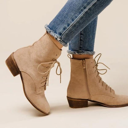 flowersverse Elegant Lace-Up Zipper Boots