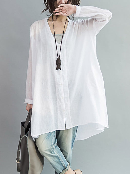 flowersverse Original Solid Sun-Protection V-Neck Blouse Tops