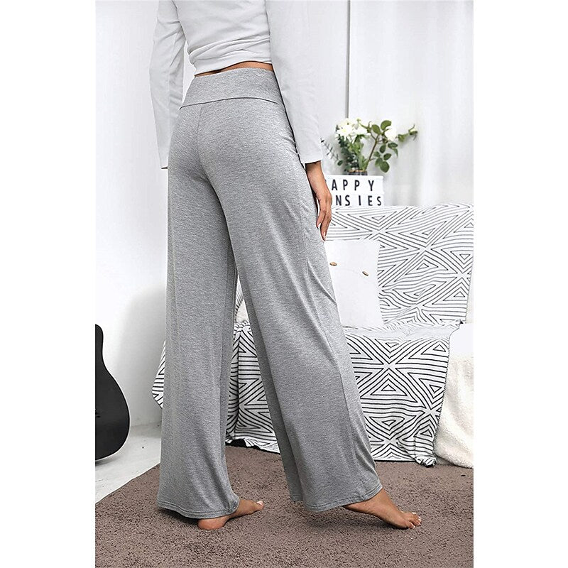 flowersverse Women's Plus Size Loungewear Pants Nighty 1 PCS Pure Color Fashion Simple Comfort Home Daily Vacation Cotton Breathable Long Pant Elastic Waist Basic Spring Summer Black Wine