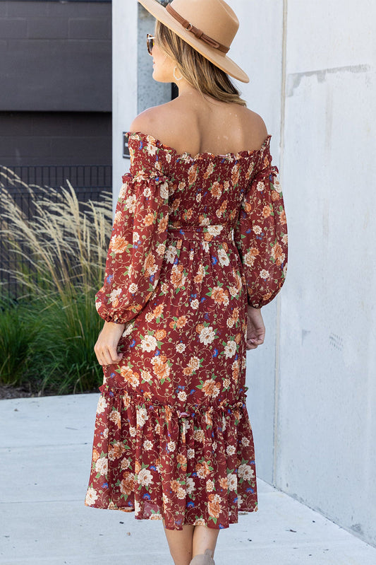 flowersverse Ruby Frilled Shirred Knotted High Waist Floral Dress