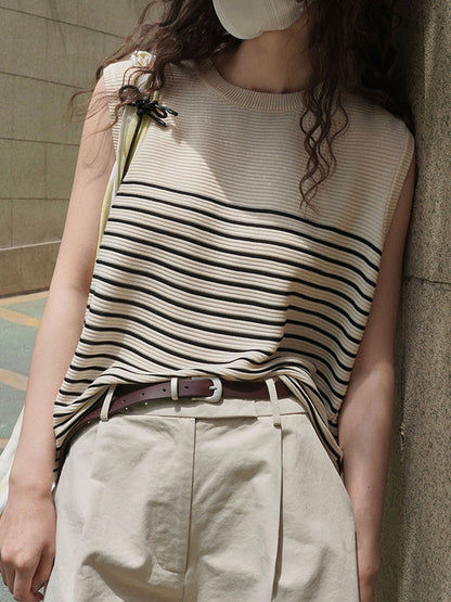 flowersverse Striped Loose Sleeveless Round-neck Vest Top