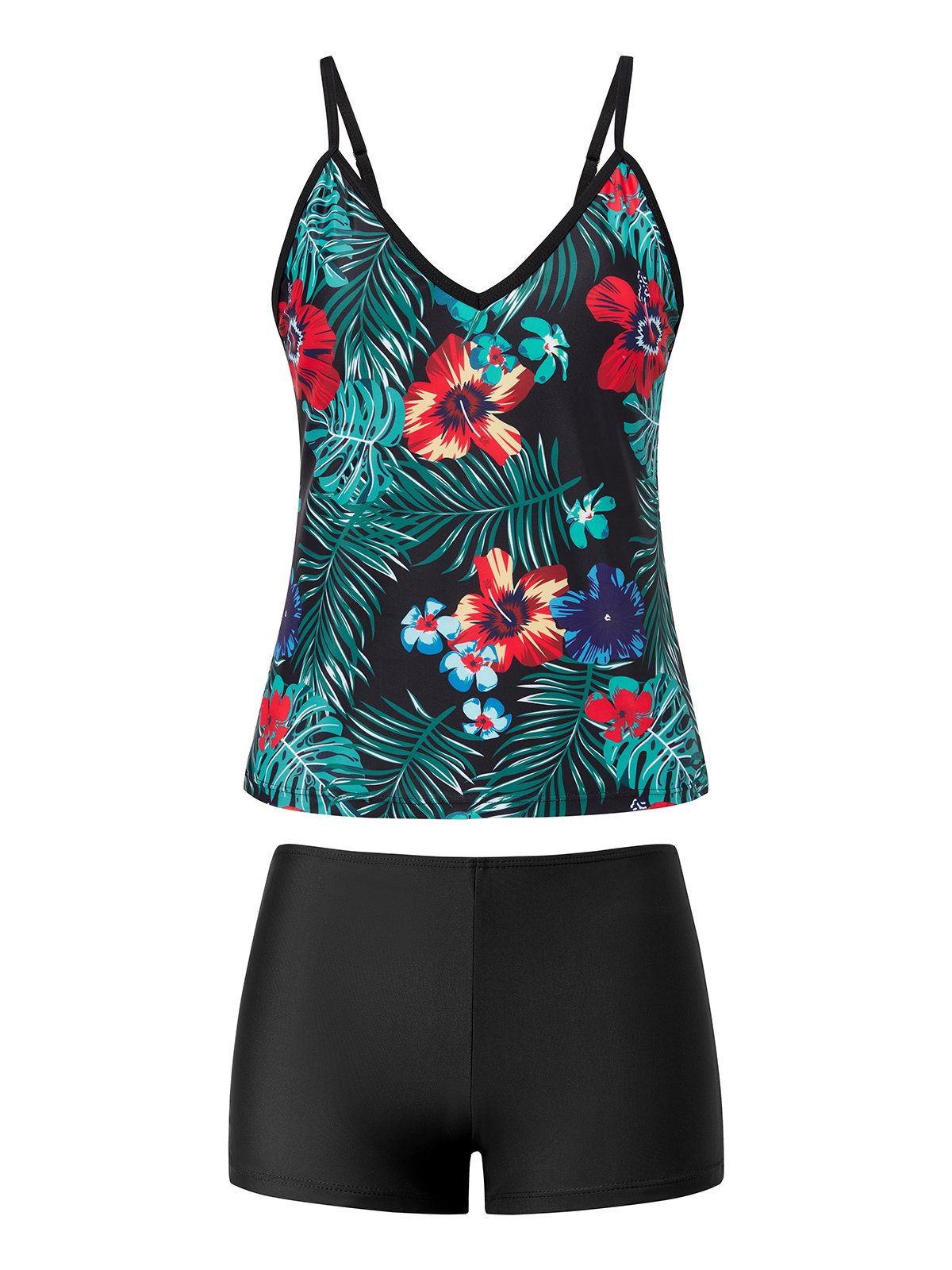 flowersverse Vacation Floral Printing V Neck Tankinis Two-Piece Set