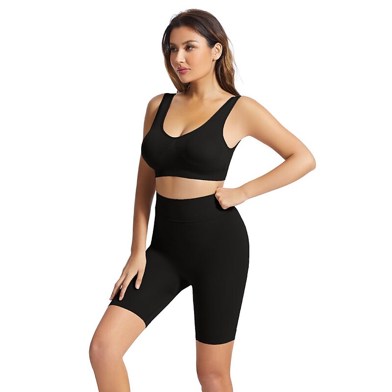 flowersverse Women's Sports Bra with Shorts Workout Sets Winter 2 Piece Basic Clothing Suit Black Blush Spandex Yoga Fitness Golf Comfort Breathable Weight Loss Plus Size Sleeveless Sport Activewear Stretchy Slim