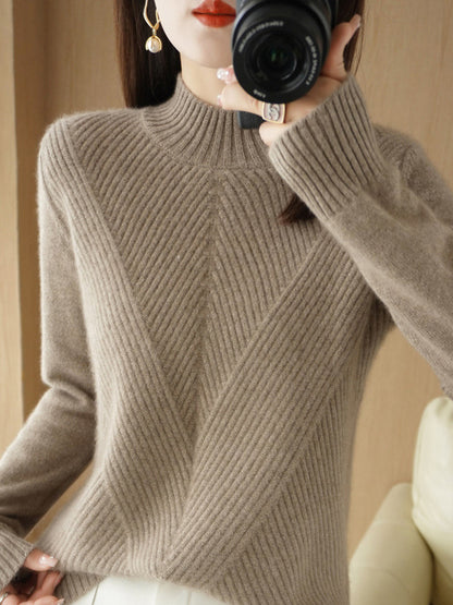 flowersverse Urban Long Sleeves Solid Color Half Turtleneck Sweater Tops