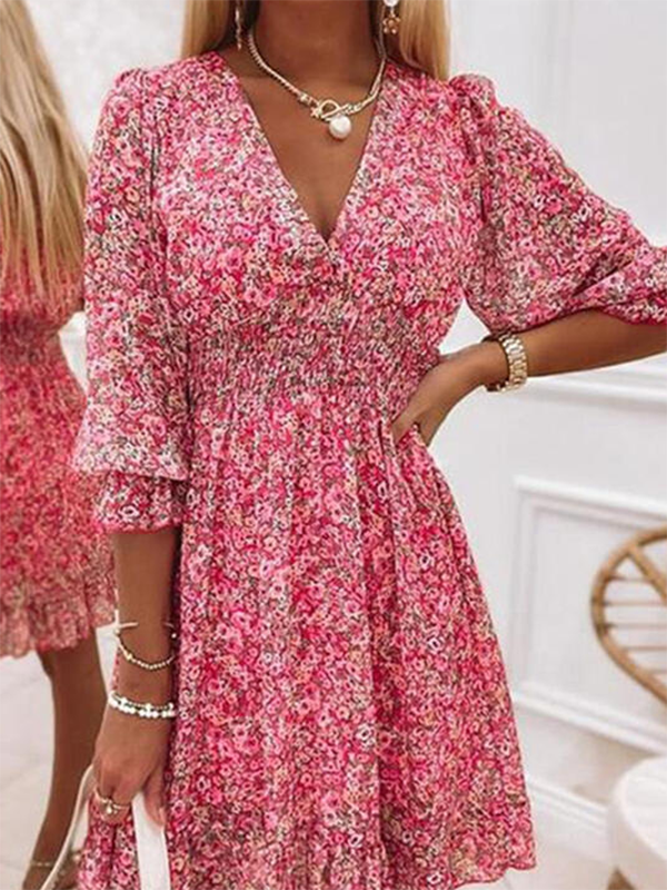 flowersverse Floral V neck Casual Half sleeve Dress