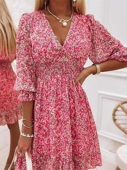 flowersverse Floral V neck Casual Half sleeve Dress