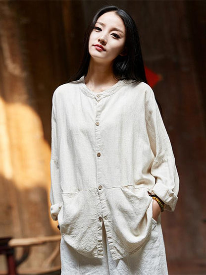 flowersverse Soft Beige Ramie Cotton Blouse Outwear