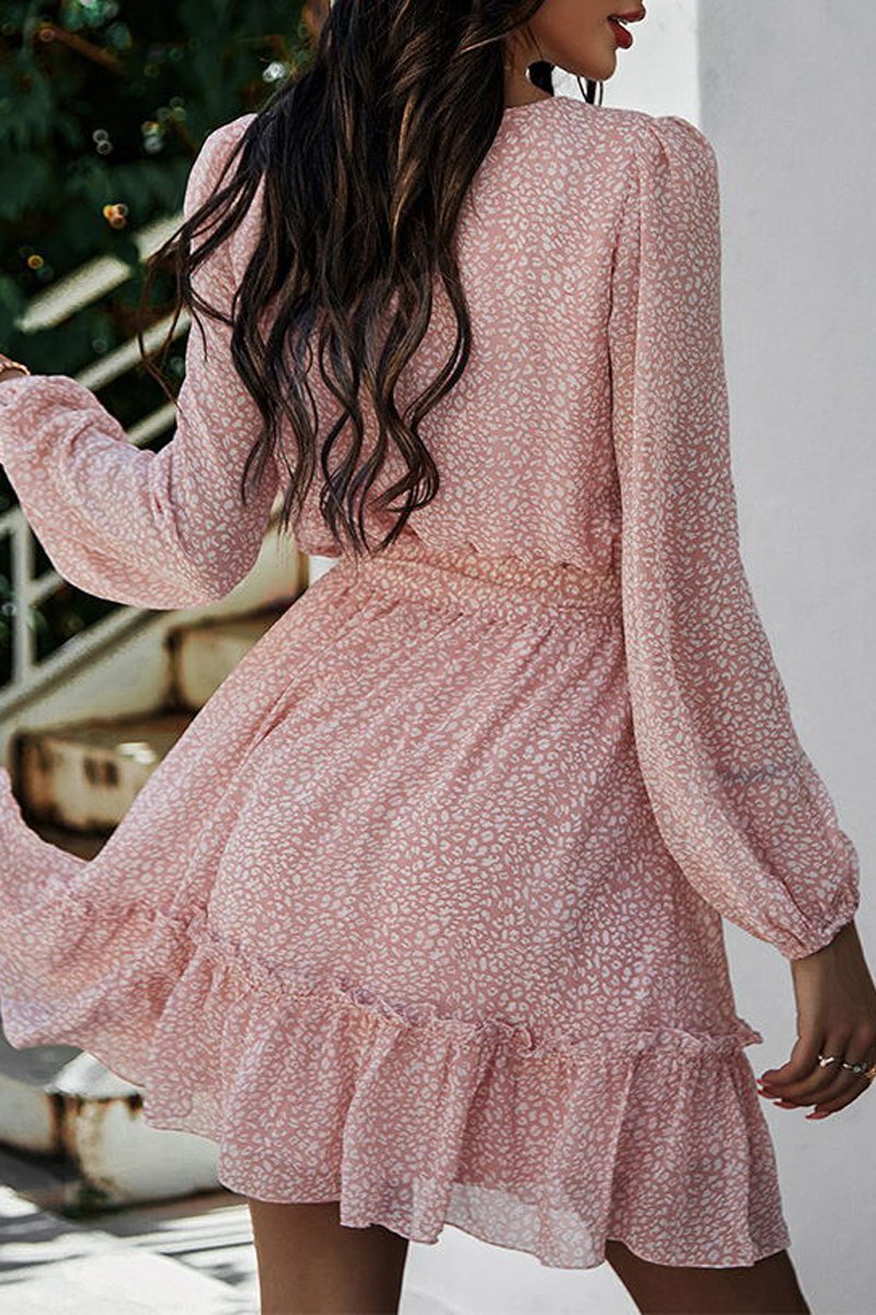 flowersverse Lace-Up Floral Printed Ruffle Dress