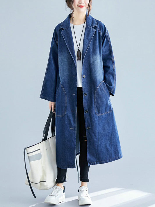 flowersverse Original Lapel Long Sleeve Denim Outerwear&Trench