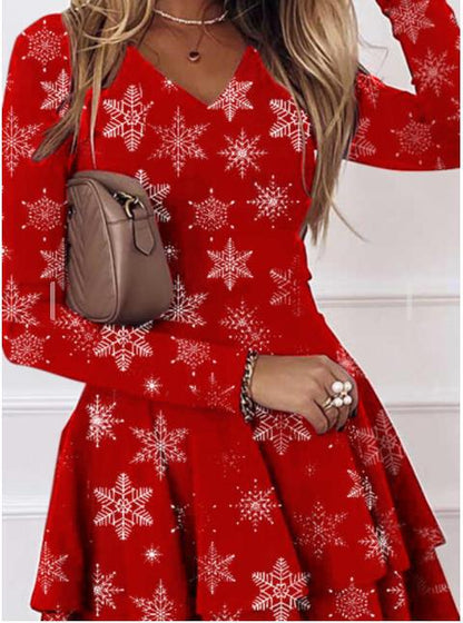 flowersverse Christmas Print Slim Sexy Dress