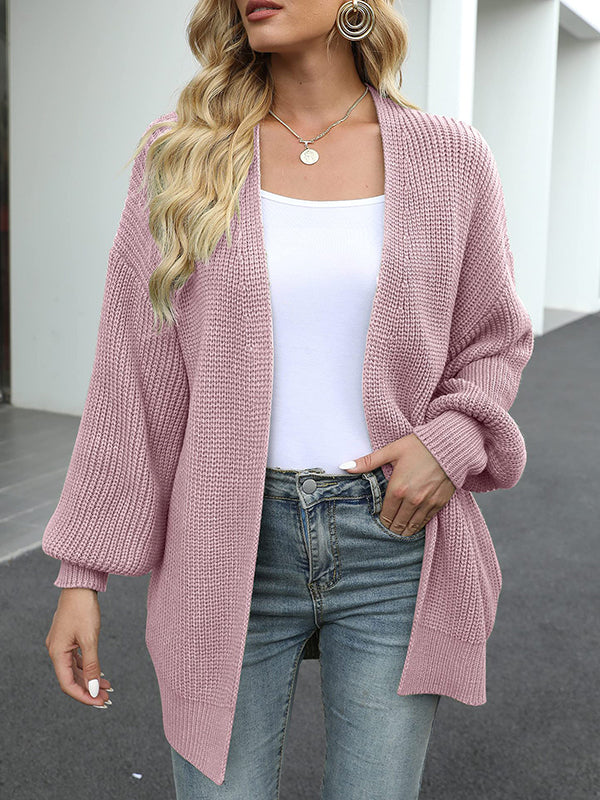 flowersverse Solid Color Split-Joint Loose Puff Sleeves Cardigan Coats