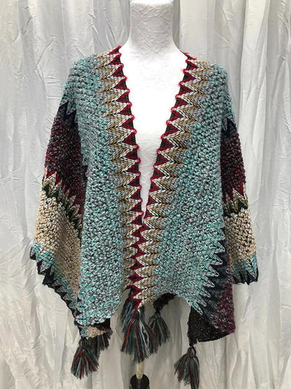 flowersverse Casual Loose Patchwork Shawl&Cloak