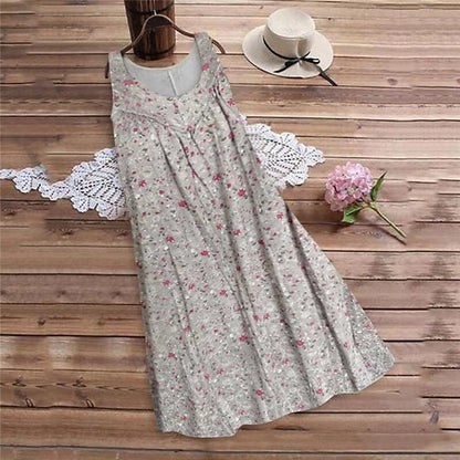 flowersverse Women's Plus Size Casual Dress Floral Crew Neck Print Sleeveless Spring Summer Casual Short Mini Dress Causal Daily Dress