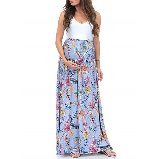 flowersverse Women's Maternity Dress Casual Dress Shift Dress Floral Dress Floral Long Dress Maxi Dress Sleeveless Patchwork Print U Neck Tropical Outdoor Black Yellow Pink Spring Summer S M L XL XXL