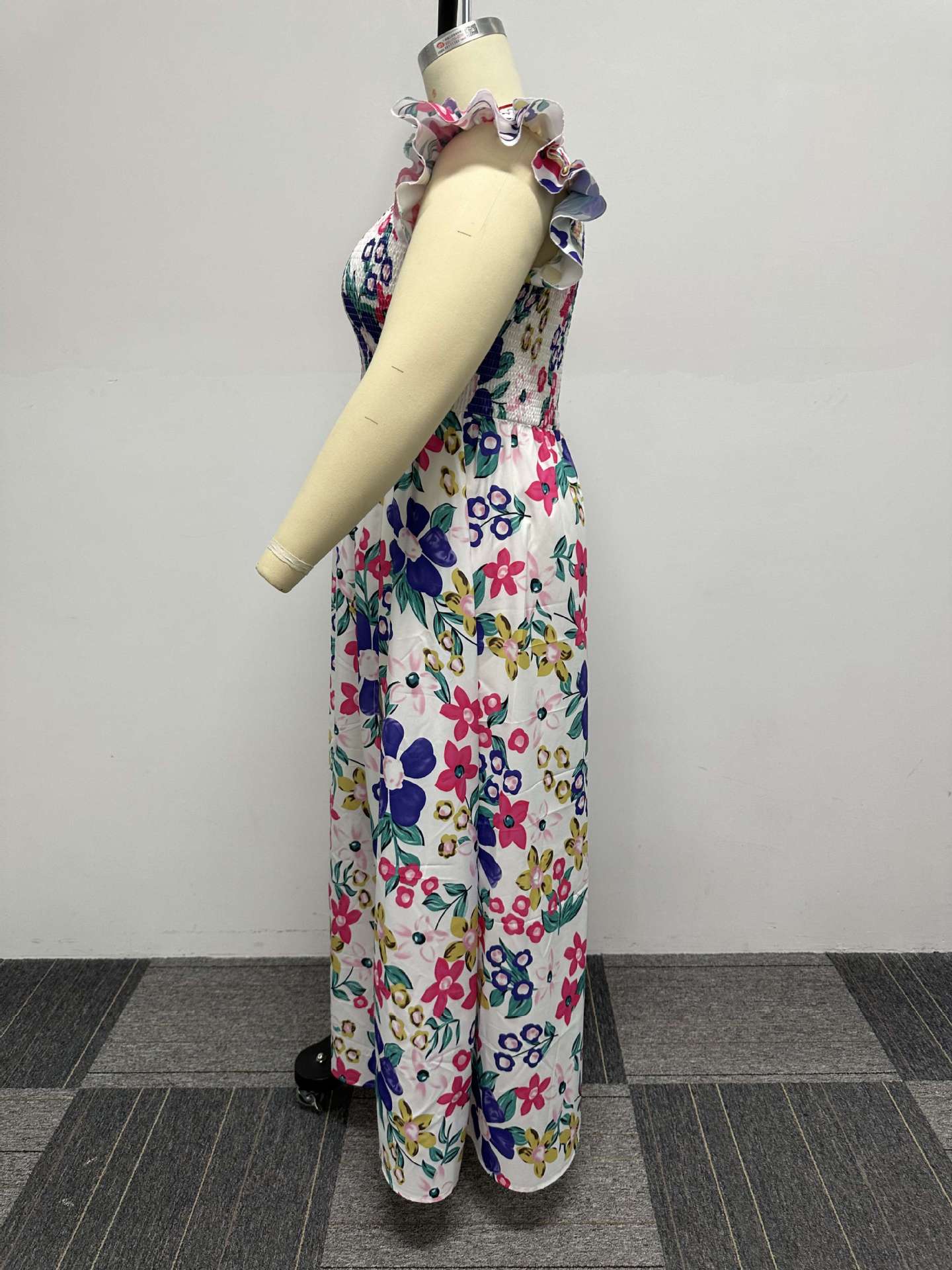 flowersverse Sexy Printed Slash Shoulder Slit Plus Size Maxi Dress