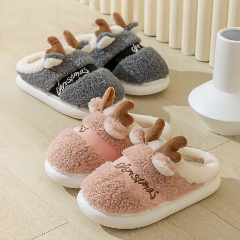 flowersverse Christmas Shoes Winter Home Slippers Elk Soft Cozy Bedroom Slipper Slip On House Shoes