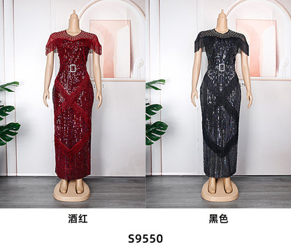 flowersverse Plus Size Women Vintage Sequin Fringe Dress